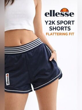 Ellesse Navy Athletic Shorts Womens UK 10 Retro Sport Running Gym Lounge Y2K